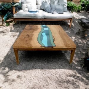 Table basse rivière bois et verre "Ibaïa"