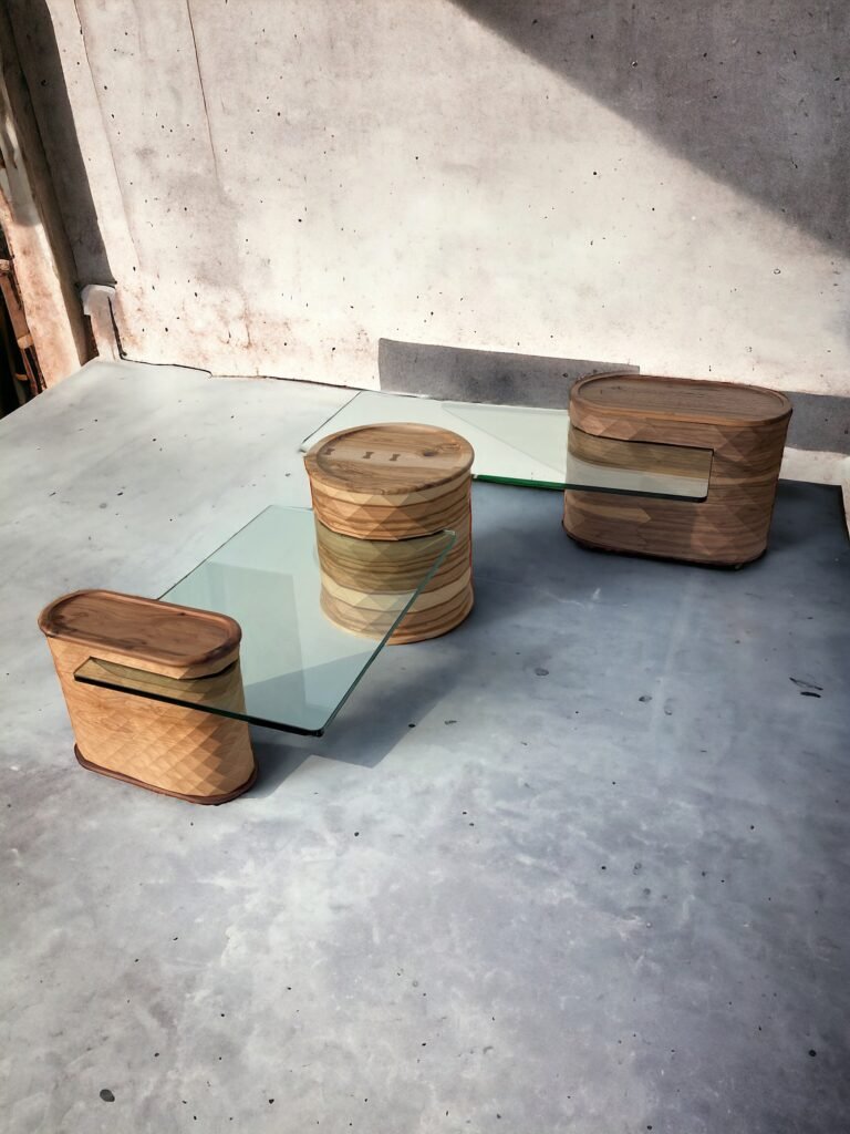 table basse design en verre et bois