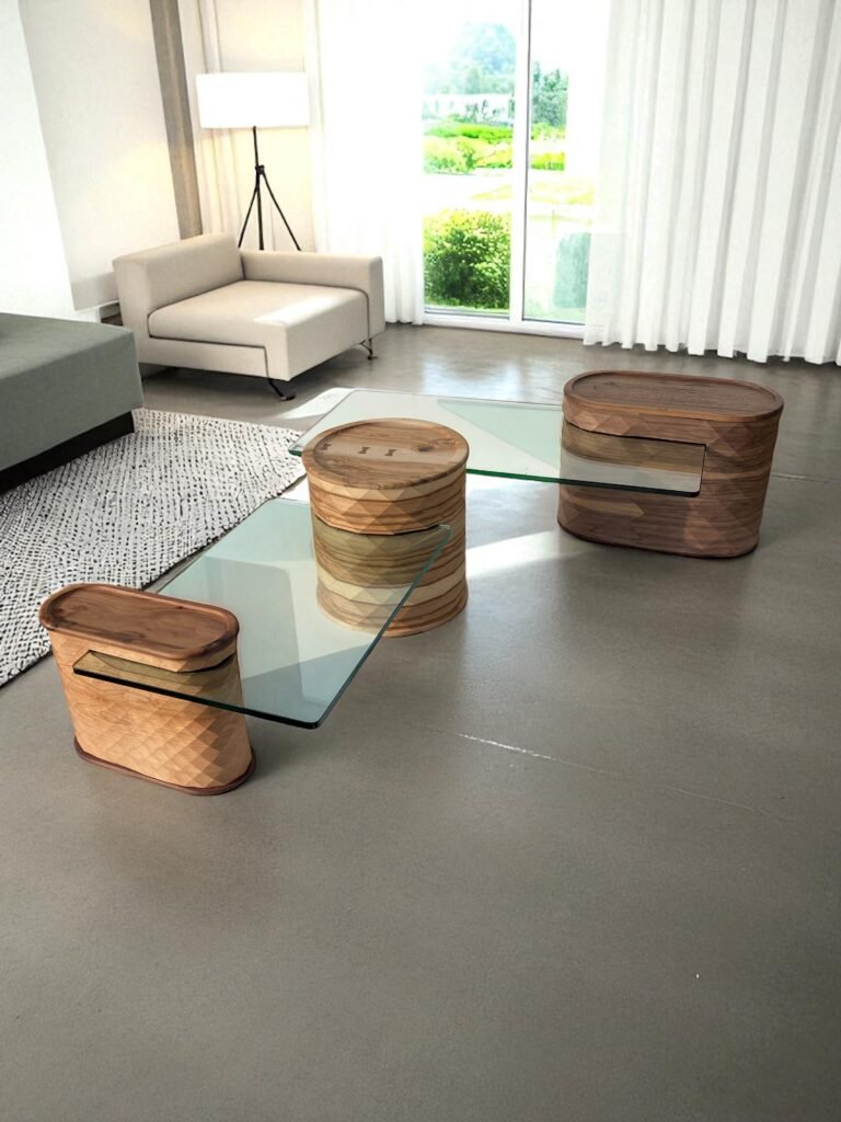 Table basse en verre et bois – Modulus