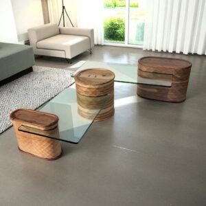 Table basse en verre et bois – Modulus