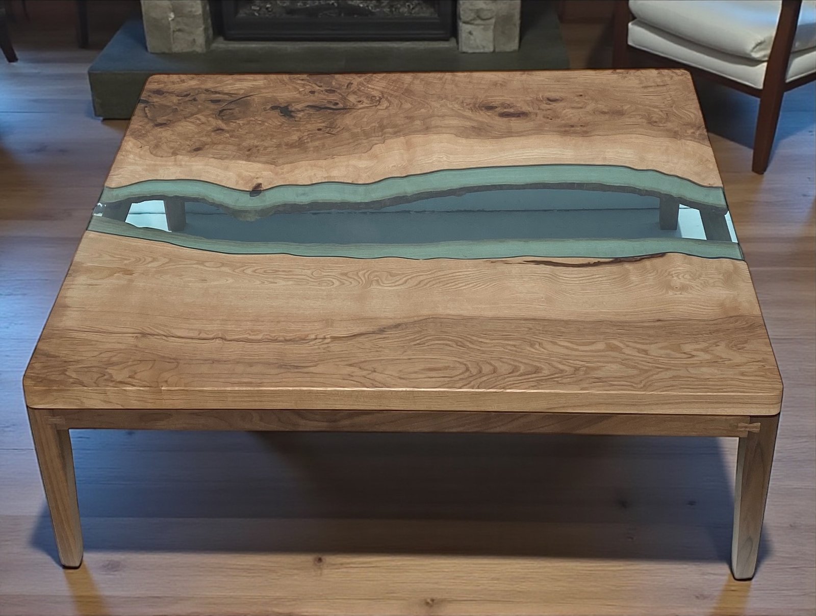 Table basse rivière bois et verre "Ibaïa" – Image 5