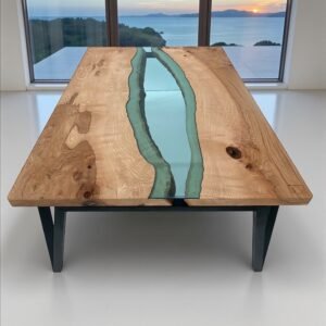 Table basse rivière bois et verre "Flumen"