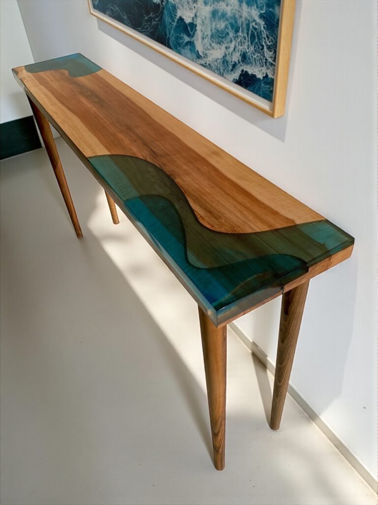 Console design bois et résine "Lagunes"