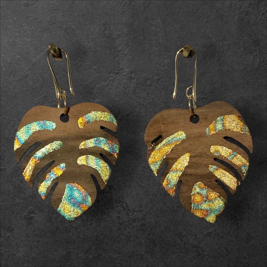 Boucles d'oreilles en bois - Monstera