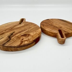 Planche à découper ronde — Frêne monobloc, poignée intégrée